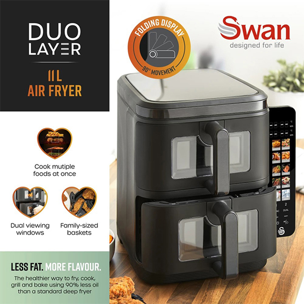 Swan Duo Layer Black 11L Air Fryer Image 8