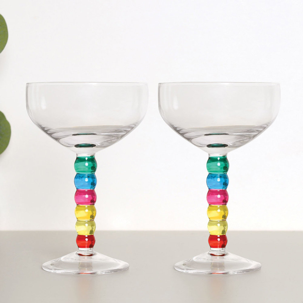 Pack of 2 Multicolour Bobble Coupe Glasses - Multicolour Image 2
