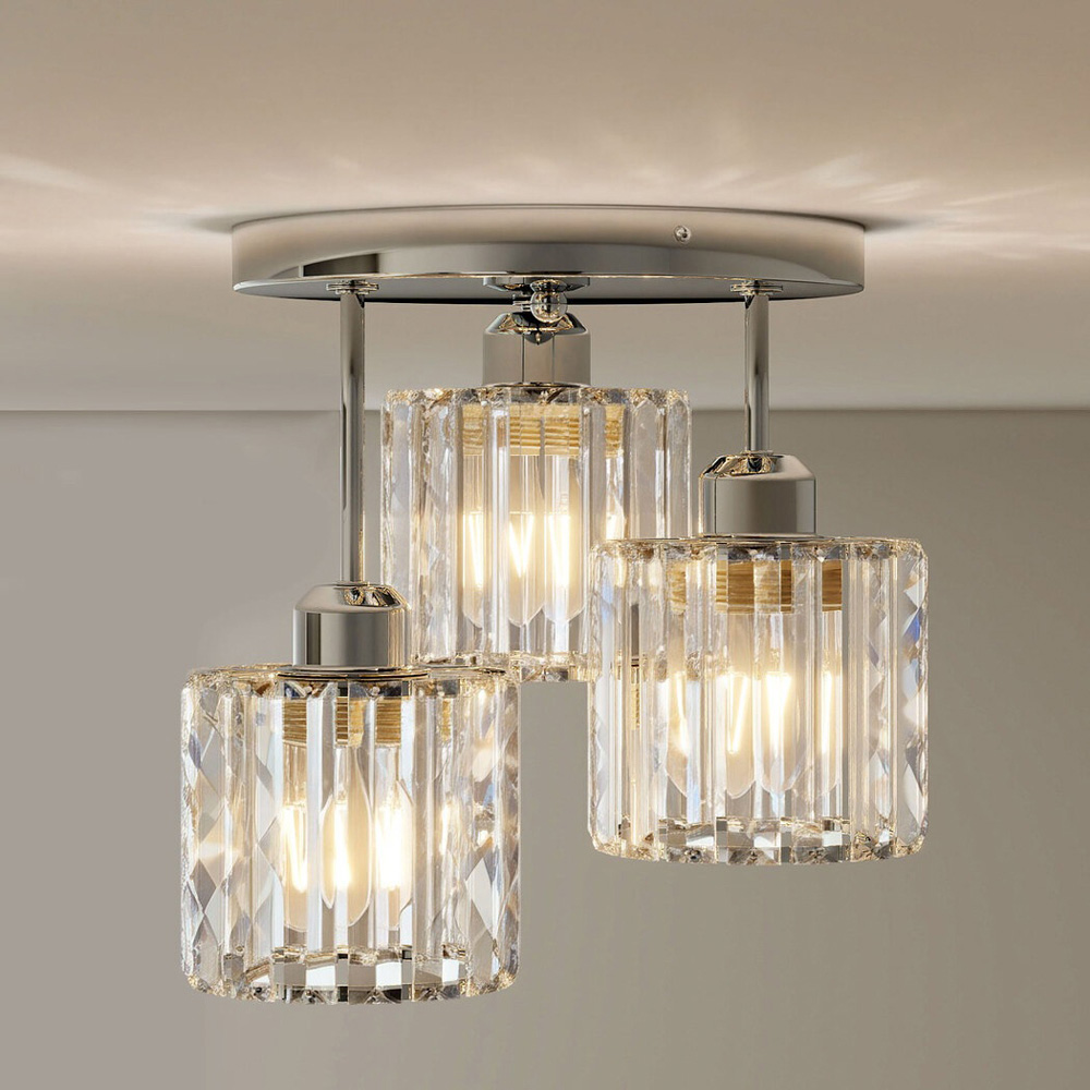 Emitto Chrome 3 Light Semi Flush Mount E27 Crystal Ceiling Light Image 2