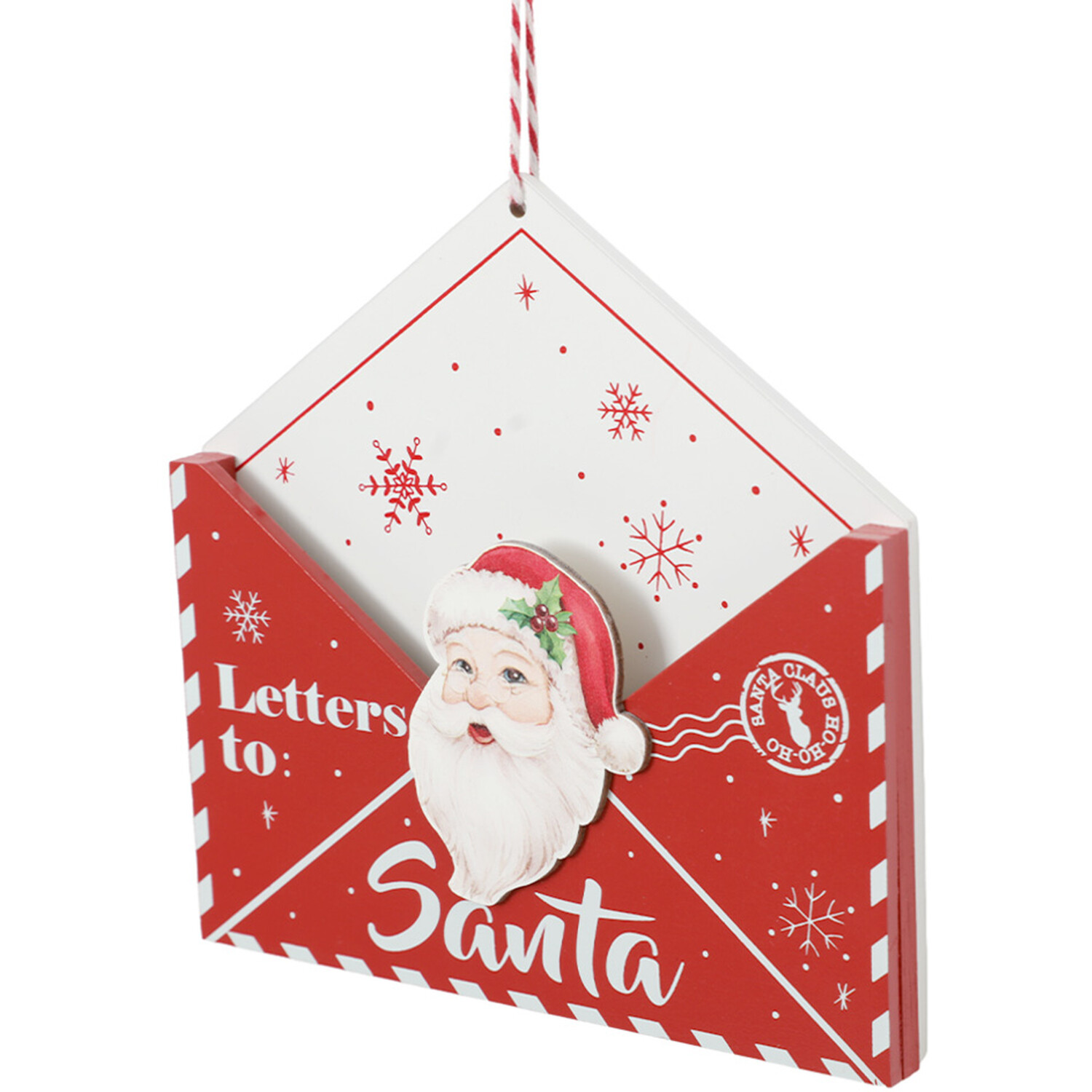 Letters to Santa Wooden Hanging Decoration Red and White Image 3