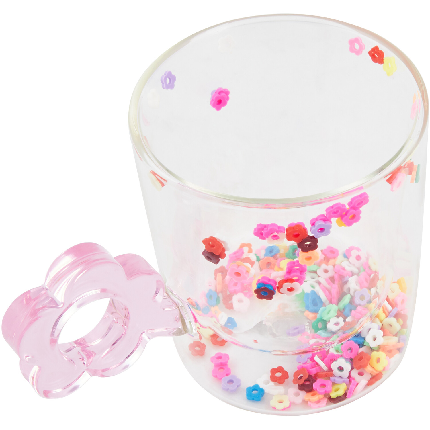 Flower Handle Glass Double wall Mug - Pink Image 3