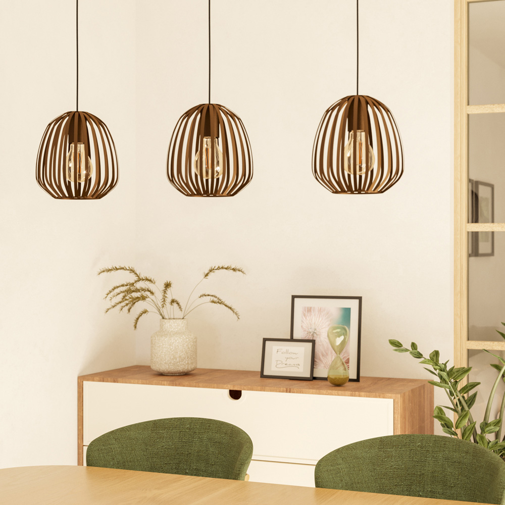 EGLO Espinal 3 Light Bronze Caged Shade Adjustable Pendant Light Image 3