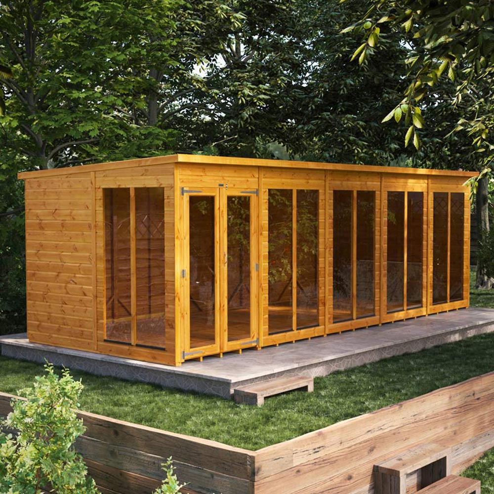 Power Sheds 20 x 8ft Double Door Pent Traditional Summerhouse Image 2