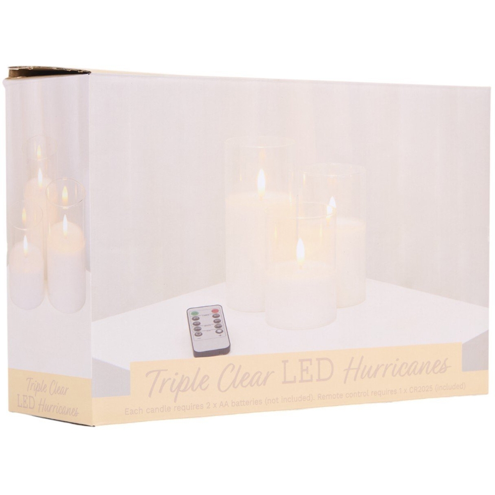 Set of 3 Clear LED Hurricane Candles - White Image 3