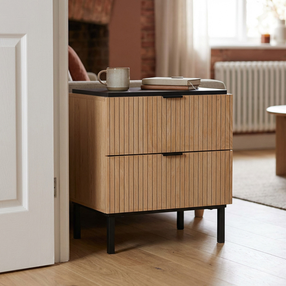 Saxon 2 Drawer Black Bedside Table Image 5