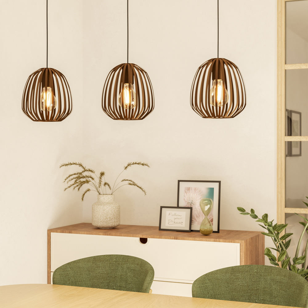 EGLO Espinal 3 Light Bronze Caged Shade Adjustable Pendant Light Image 2