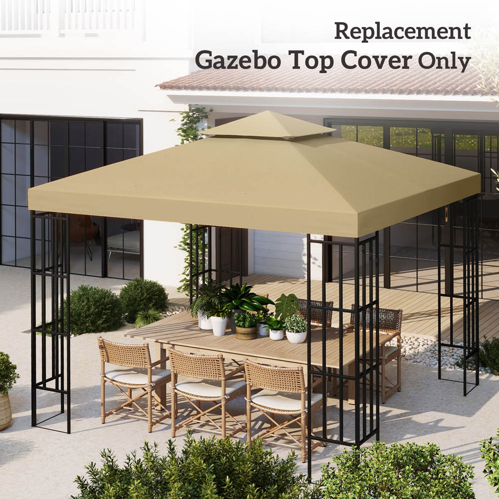 Outsunny 3(m) 2 Tier Garden Gazebo Top Cover Replacement Canopy Roof Deep Beige Image 6