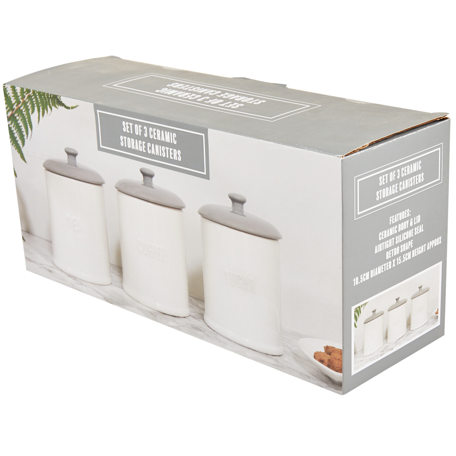 Set of 3 Retro Canisters - White and Grey Image 3