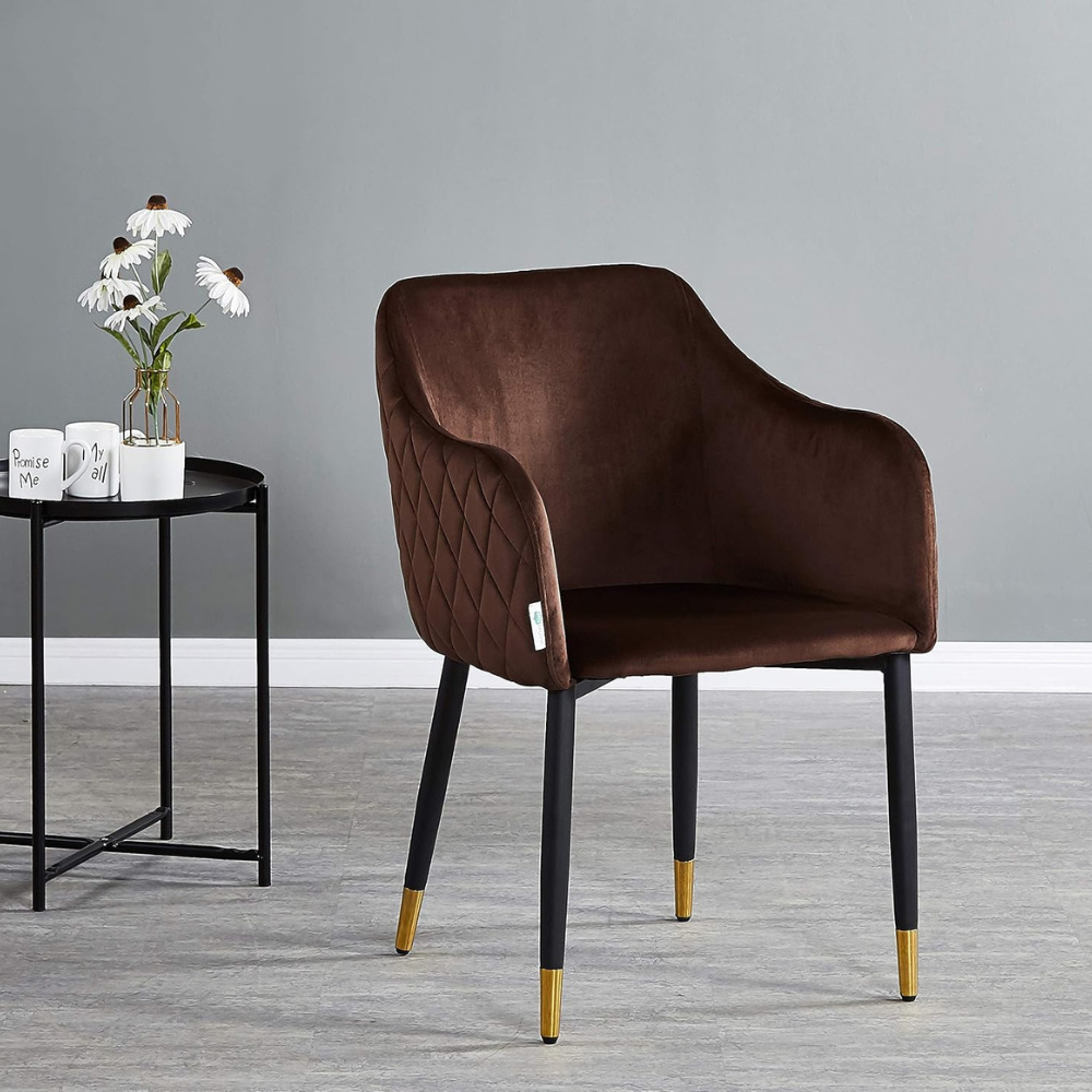Life Interiors Verona Brown and Gold Velvet Upholstered Dining Chair Set of 2 Image 6