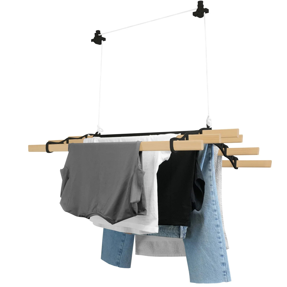 MonsterShop 6 Lath Black Clothing Airer Ceiling Pulley 0.9m Image 3