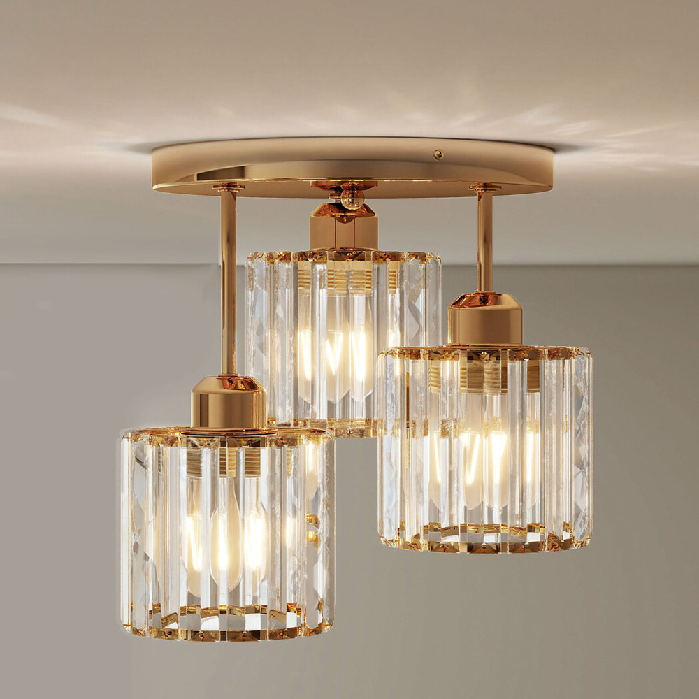Emitto Gold 3 Light Semi Flush Mount E27 Crystal Ceiling Light Image 2