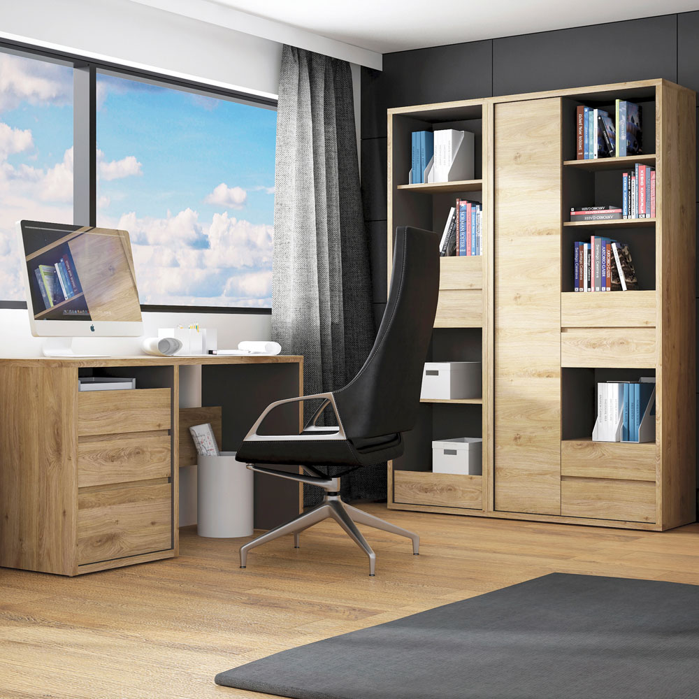 Furniture To Go Shetland Oak Single Door 4 Drawer 4 Shelf Bookcase Image 4