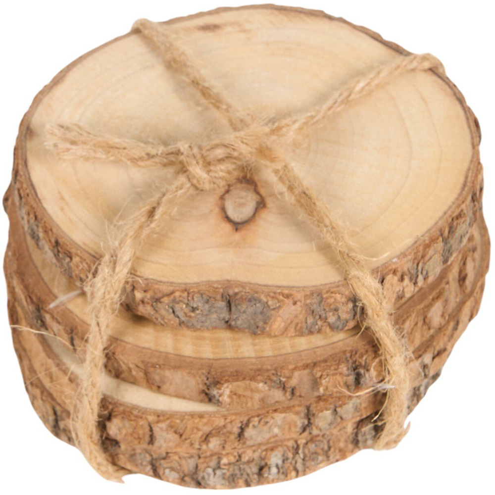 Set of 4 Wooden Coasters Natural Image 1