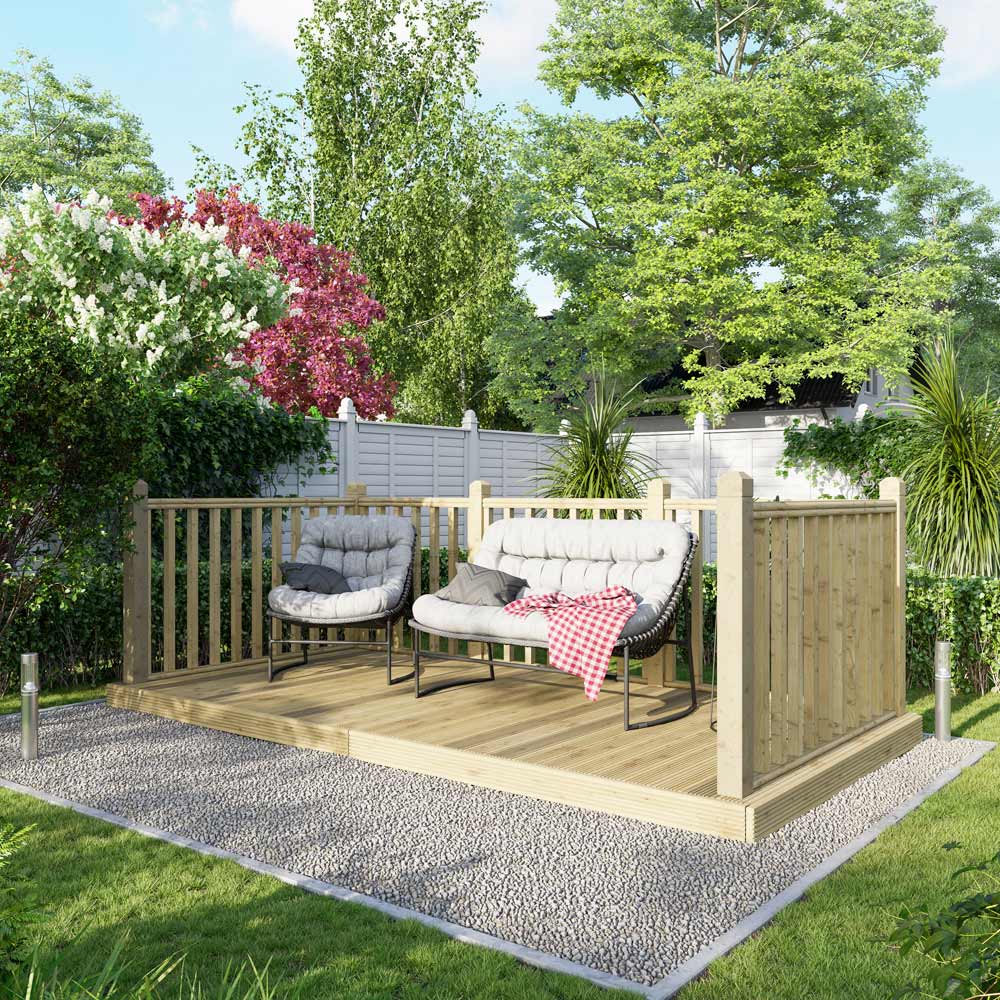 Power 6 x 12ft Timber Decking Kit With Handrails On 3 Sides Image 2