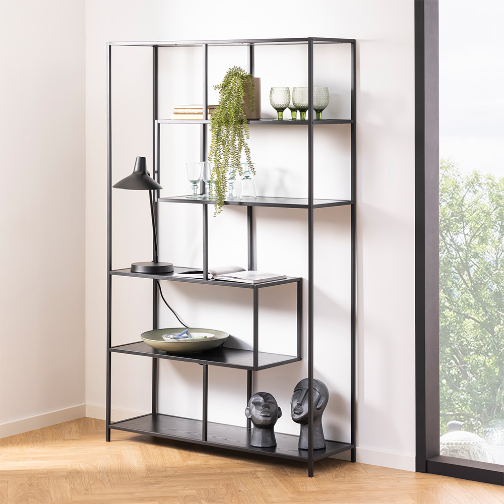 Furniture To Go Seaford Black 5 Shelf Metal Large Asymmetrical Bookcase Image 5