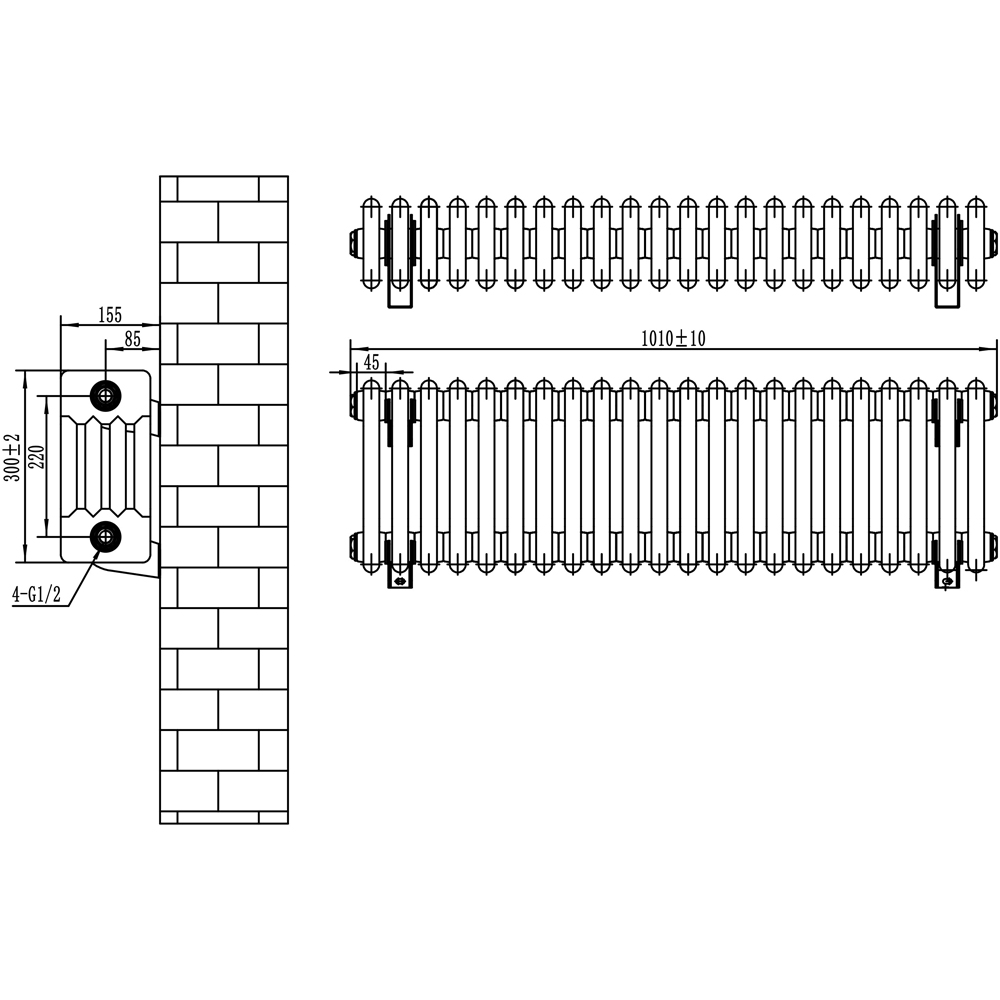 MonsterShop Traditional White 4 Column Radiator 300 x 1010mm Image 5
