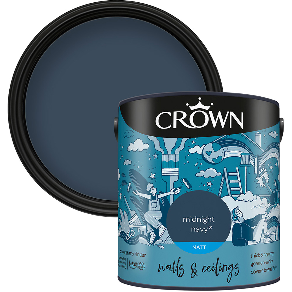 Crown Breatheasy Walls & Ceilings Midnight Navy Matt Emulsion Paint 2.5L Image 1