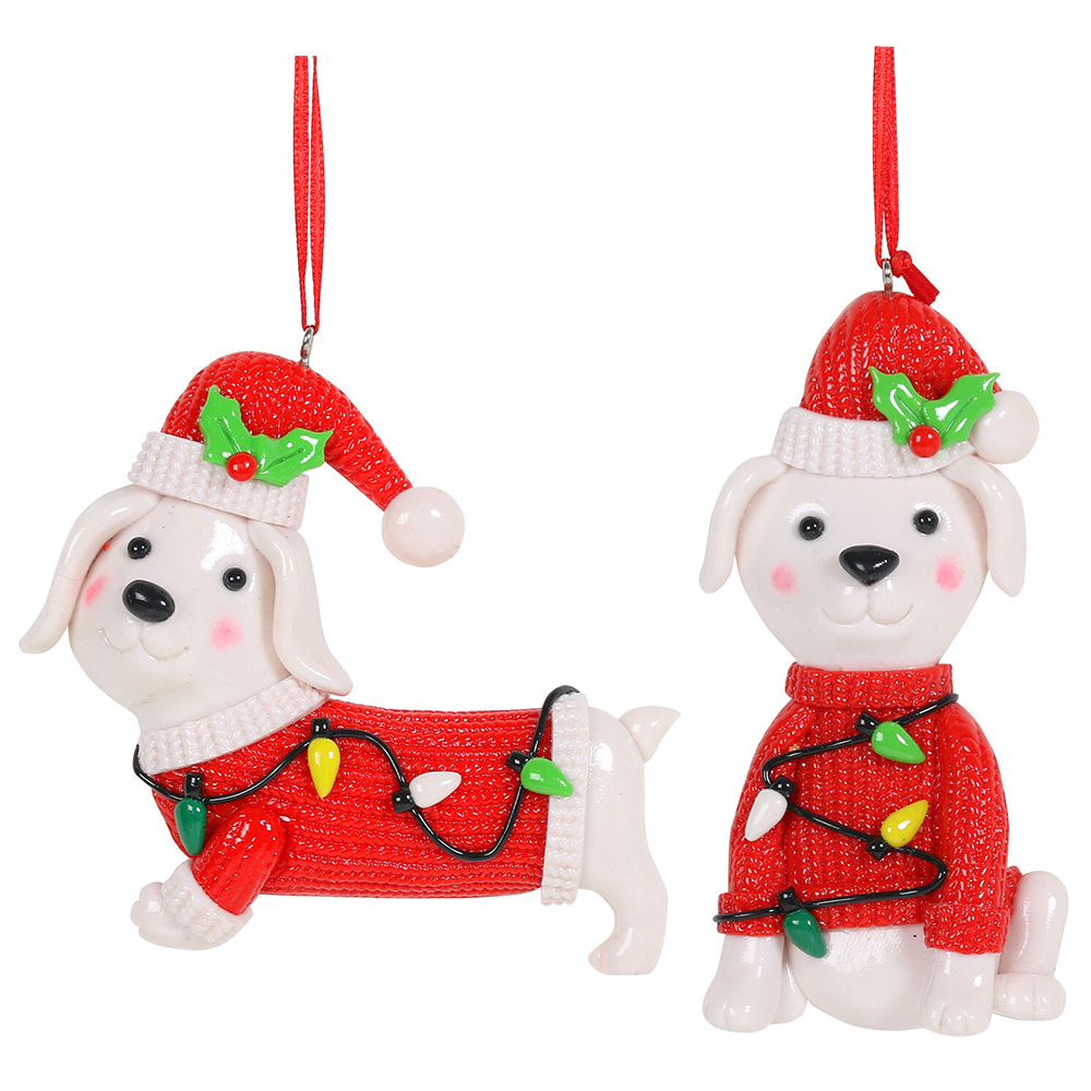 Single Candy Cane Lane White Festive Dog Hanging Decoration in Assorted styles Image 1