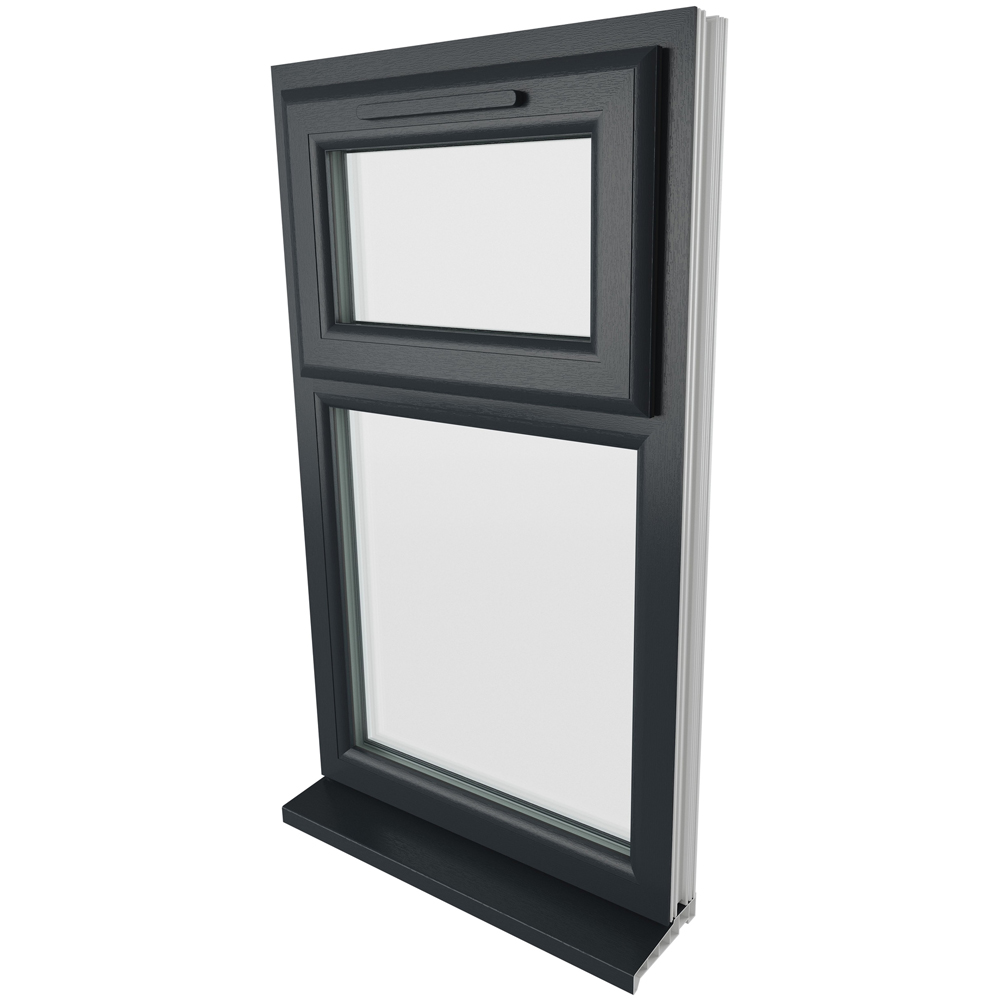 Crystal Top Hung Over Fixed Light Grey White Clear Glass uPVC Double Glazed Window 905 x 1040mm Image 9