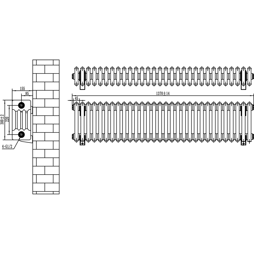 MonsterShop Traditional White 4 Column Radiator 300 x 1370mm Image 5