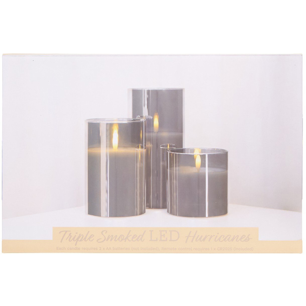 Set of 3 Smoked LED Hurricane Candles - Smoked Image 3