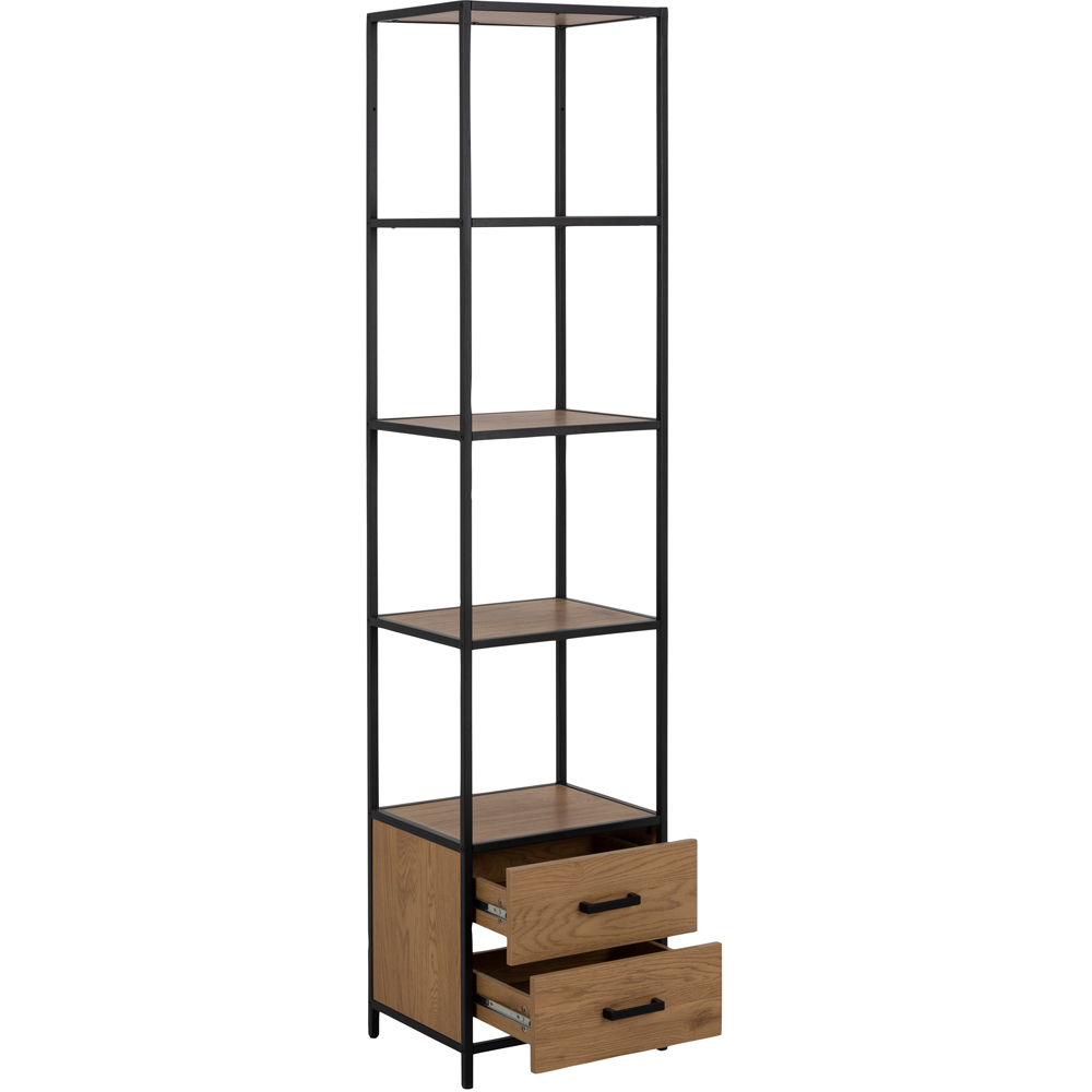 Florence Seaford 2 Drawer 4 Shelf Oak and Black Bookcase Image 4