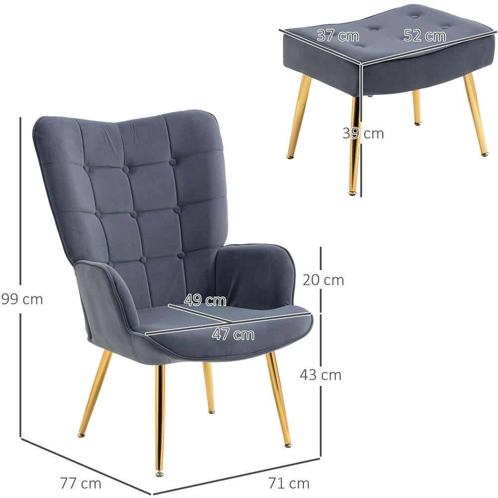 Portland Dark Grey Modern Button Tufted Wing Back Chair with Footstool Image 8