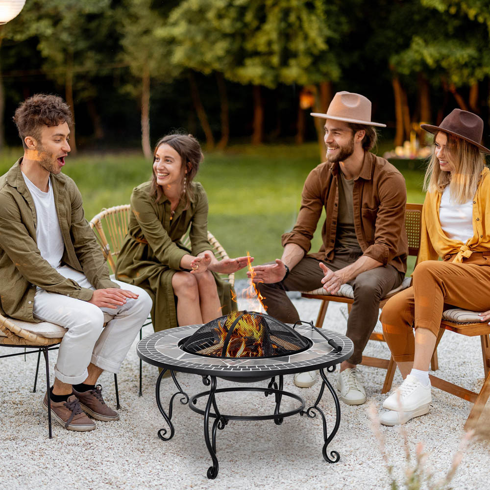 Outsunny Firepit Fire Bowl W/ Grill Spark Screen Cover Fire Poker Bonfire Patio Image 2