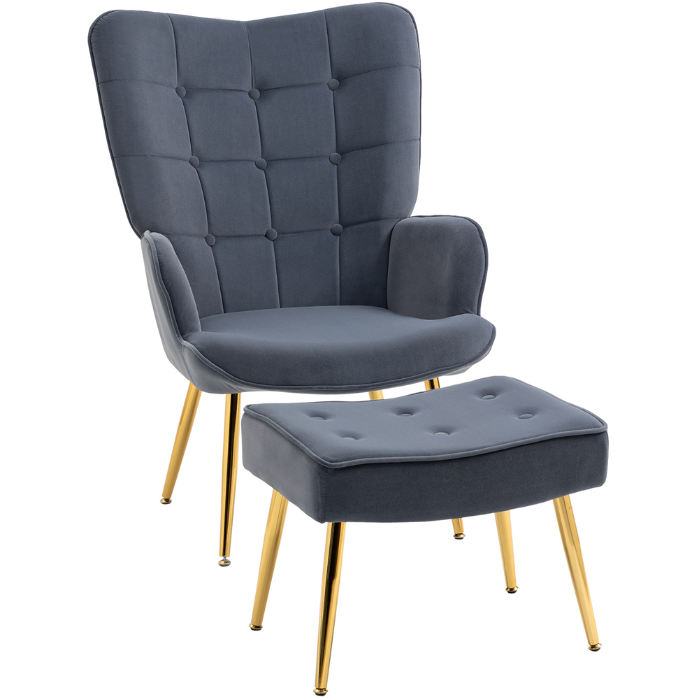 Portland Dark Grey Modern Button Tufted Wing Back Chair with Footstool Image 2