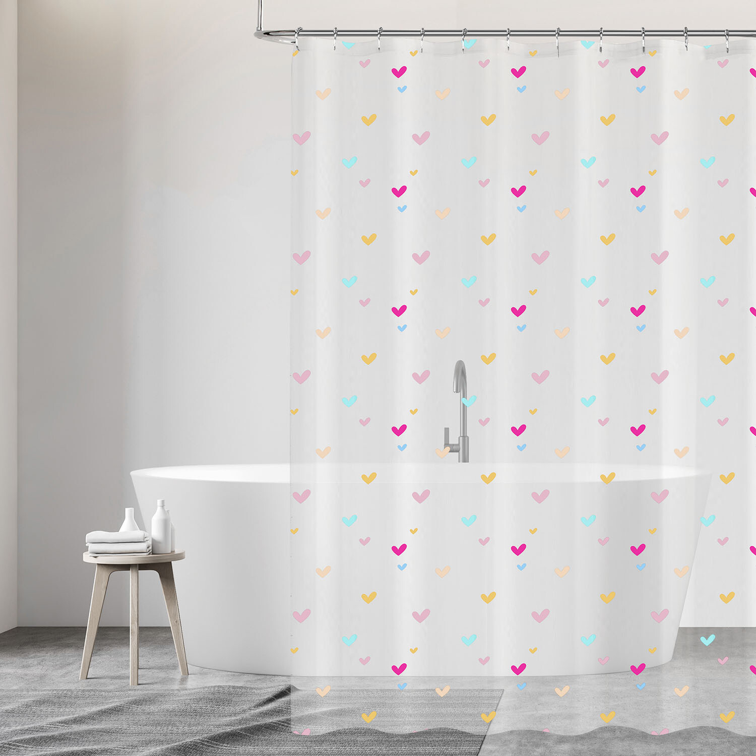 Multicolour Hearts Shower Curtain - Multicolour Image 2