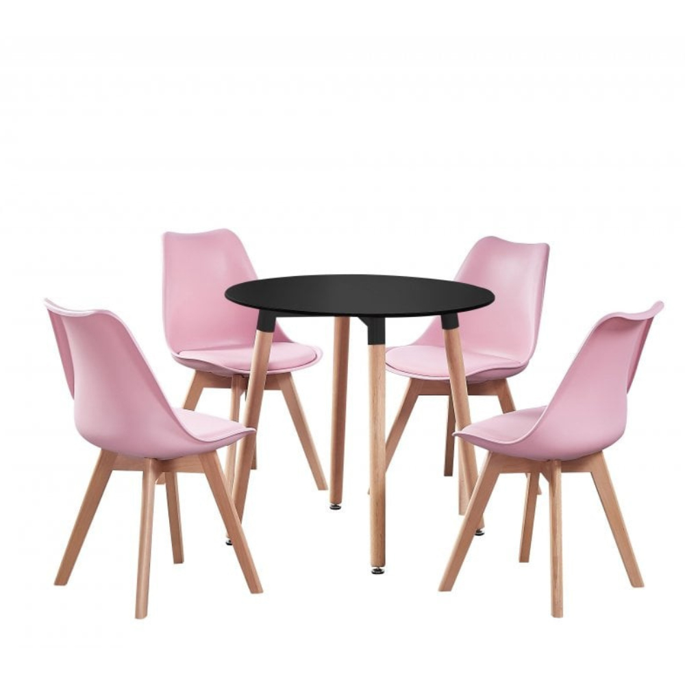 Life Interiors Halo Lorenzo Black and Pink Wood and Plastic 4 Seater Round Dining Set Image 2