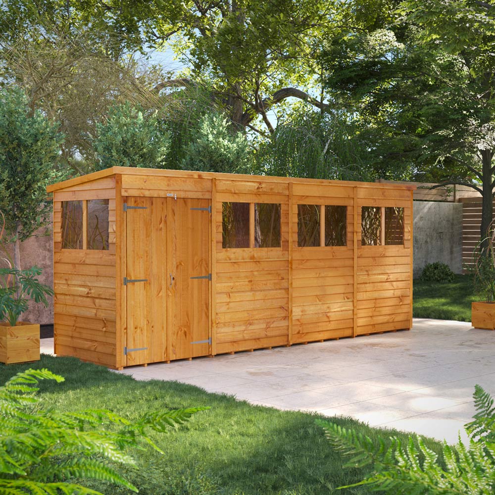 Power 16 x 4ft Overlap Pent Double Door Shed Image 2