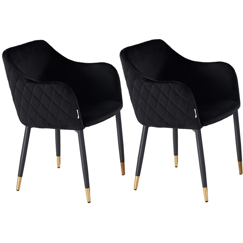 Life Interiors Verona Black and Gold Velvet Upholstered Dining Chair Set of 2 Image 2