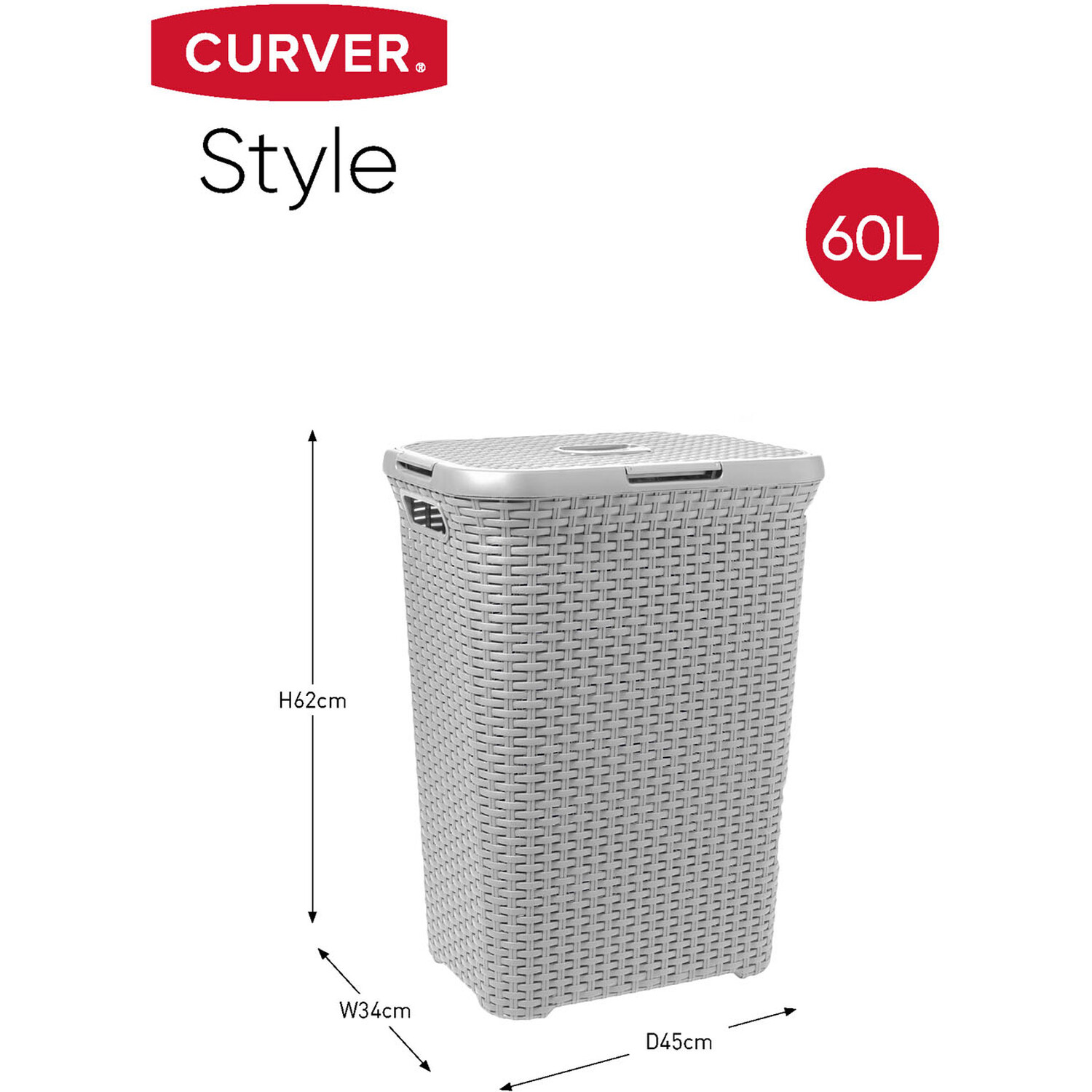 Curver Grey Laundry Basket 60L Image 5