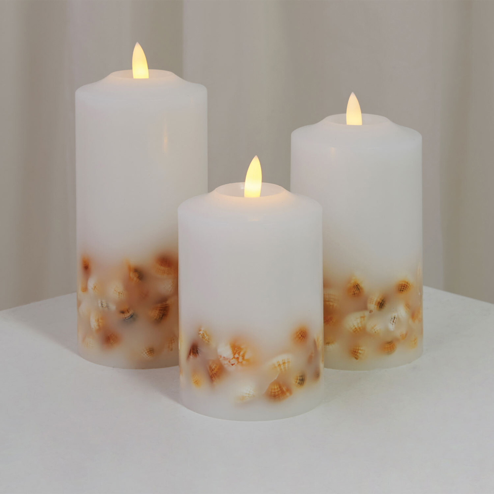 Set of 3 Seashell LED Candles - White and Brown Image 2