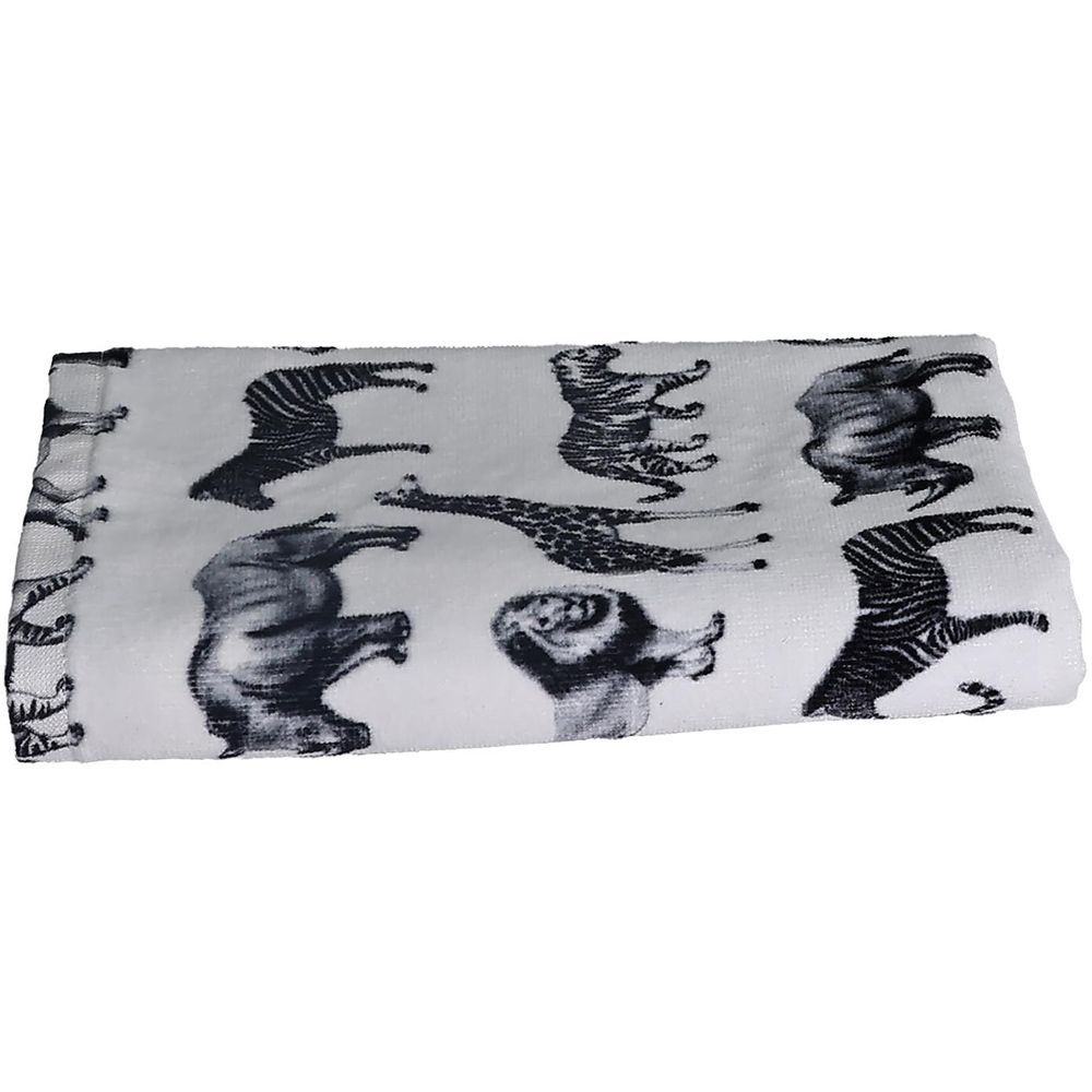 Velour Cotton White Mono Safari Hand Towel Image 2
