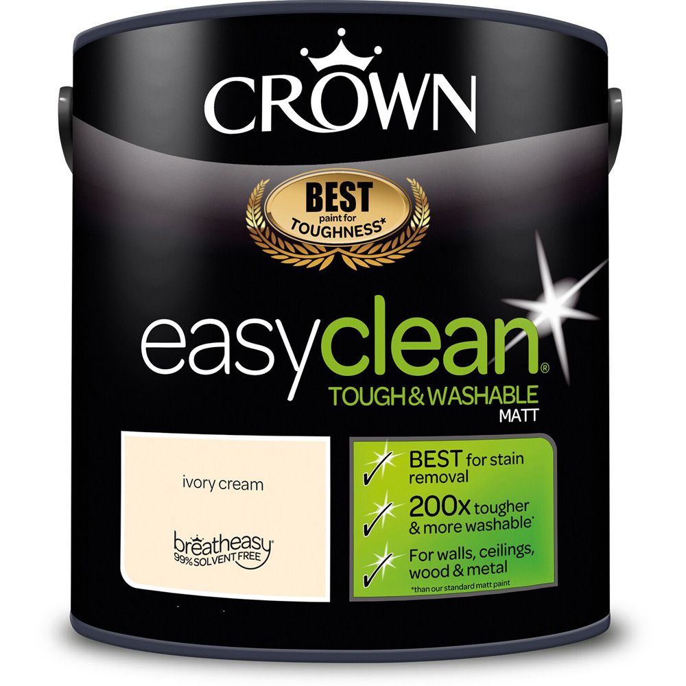 Crown Easyclean Ivory Cream Matt Emulsion Multisurface Paint 2.5L Image 2