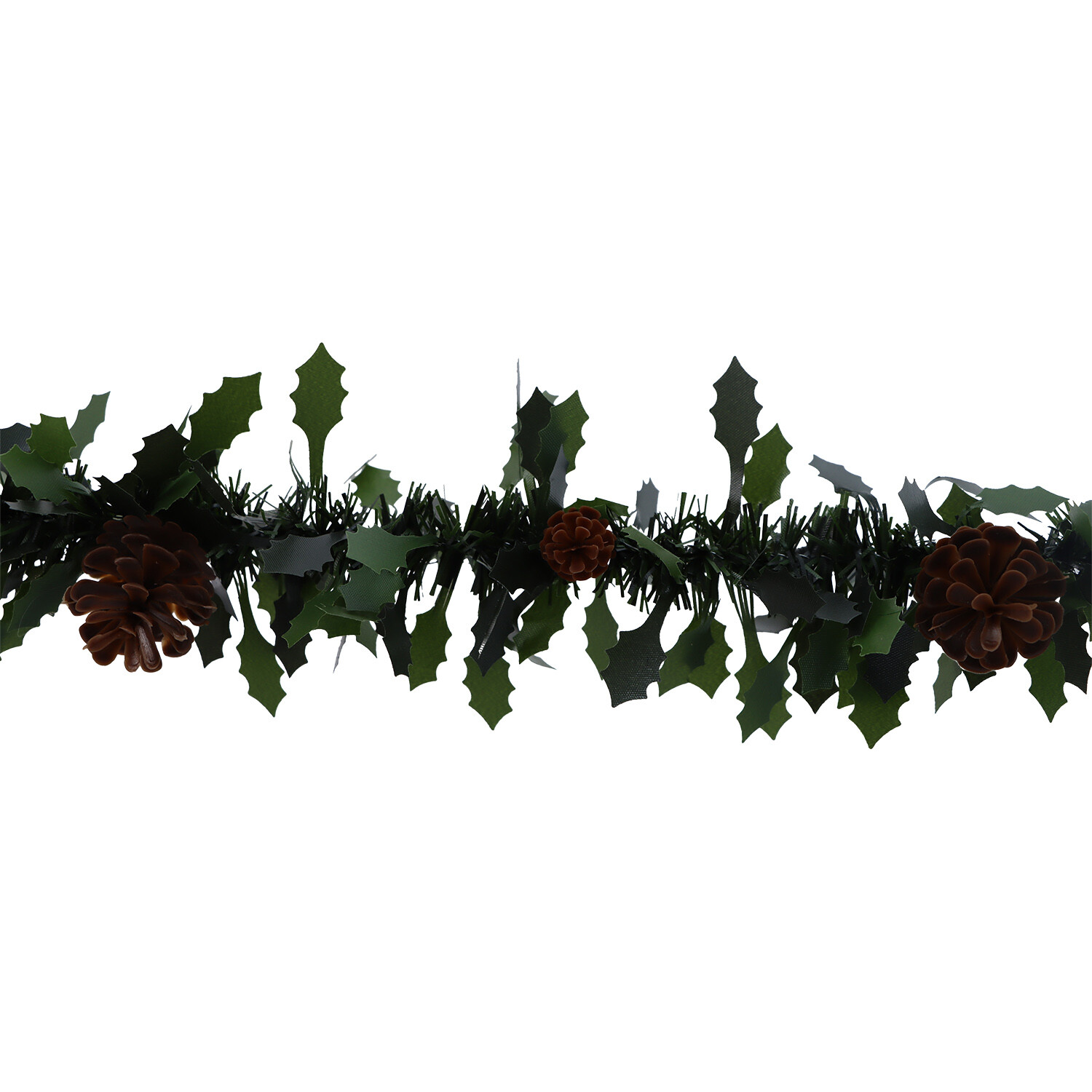 Green Leaf Tinsel Berry or Pinecone Garland - Green Image 3