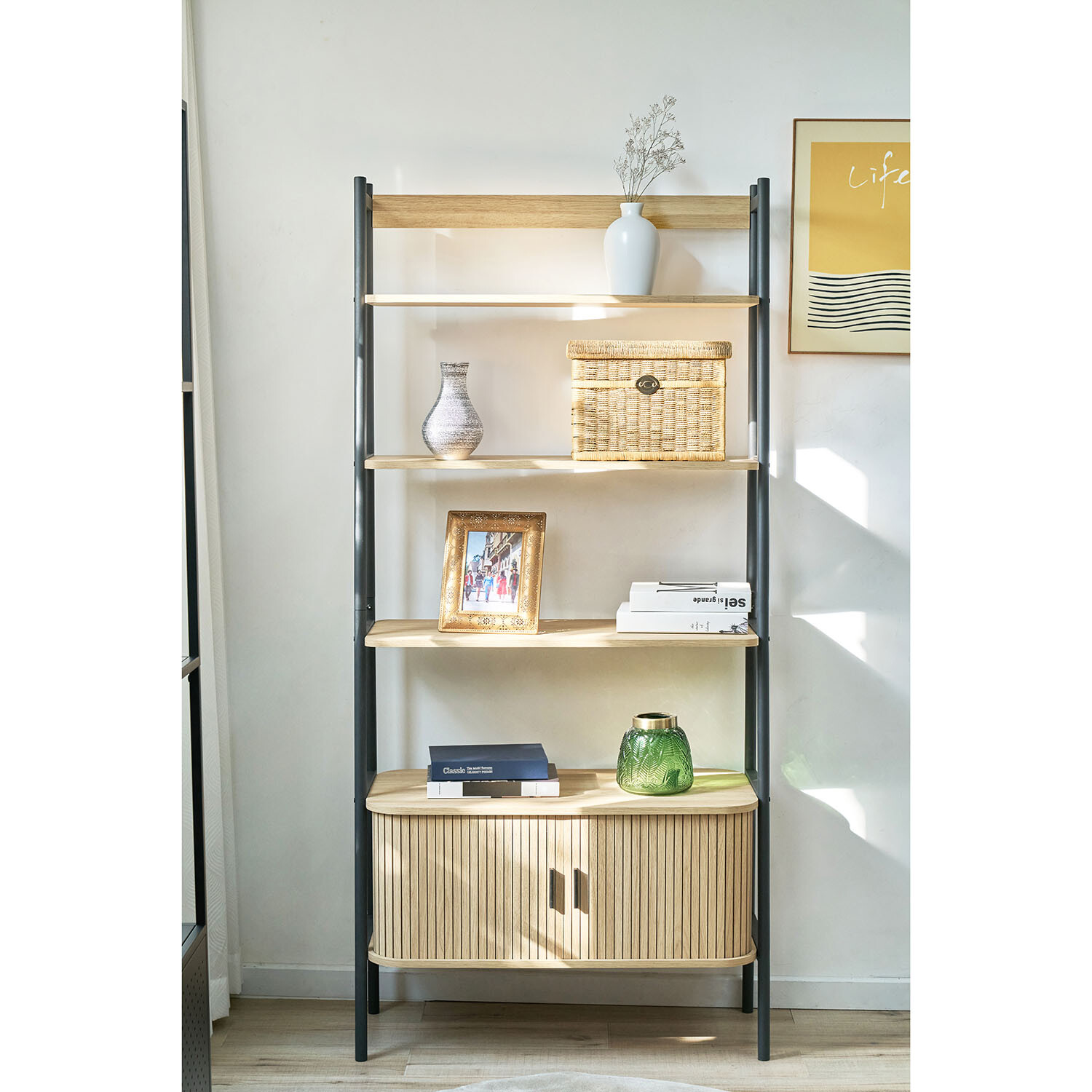 Kali Storage Shelf Unit - Oak and Black Image 2