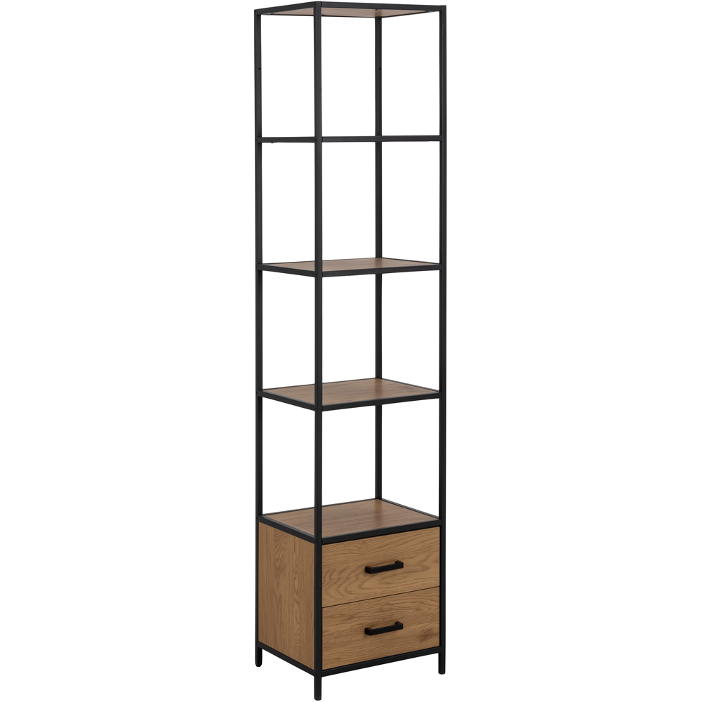 Florence Seaford 2 Drawer 4 Shelf Oak and Black Bookcase Image 2