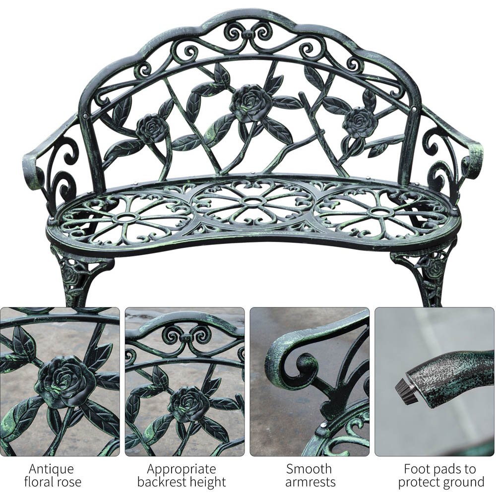 Outsunny Garden Bench Porch Park Seat Vintage Rose Style Cast Aluminium Image 4