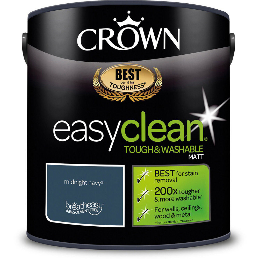 Crown Easyclean Midnight Navy Matt Emulsion Multisurface Paint 2.5L Image 2