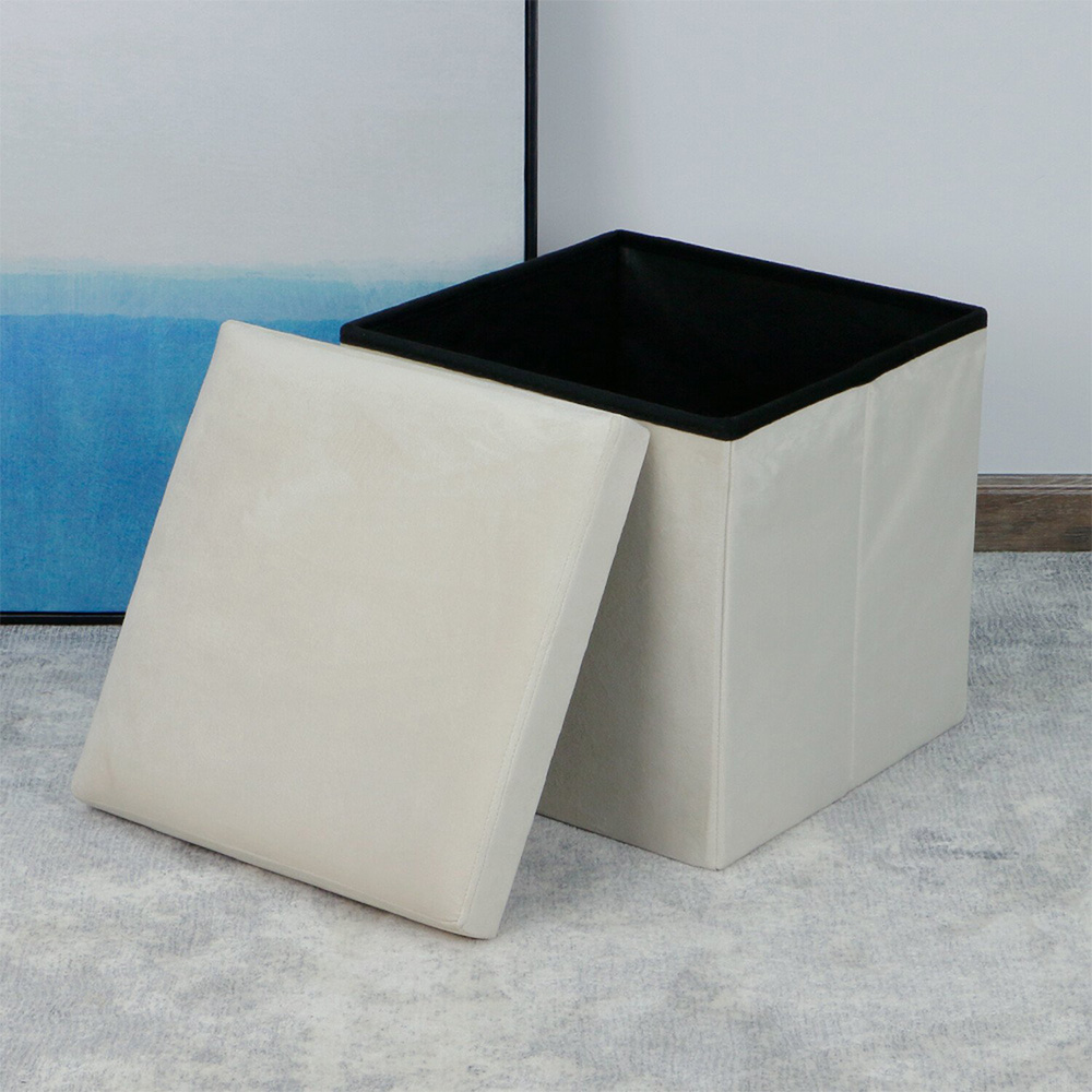 Cream Seville Crushed Velvet Cube Ottoman Storage Box Image 9