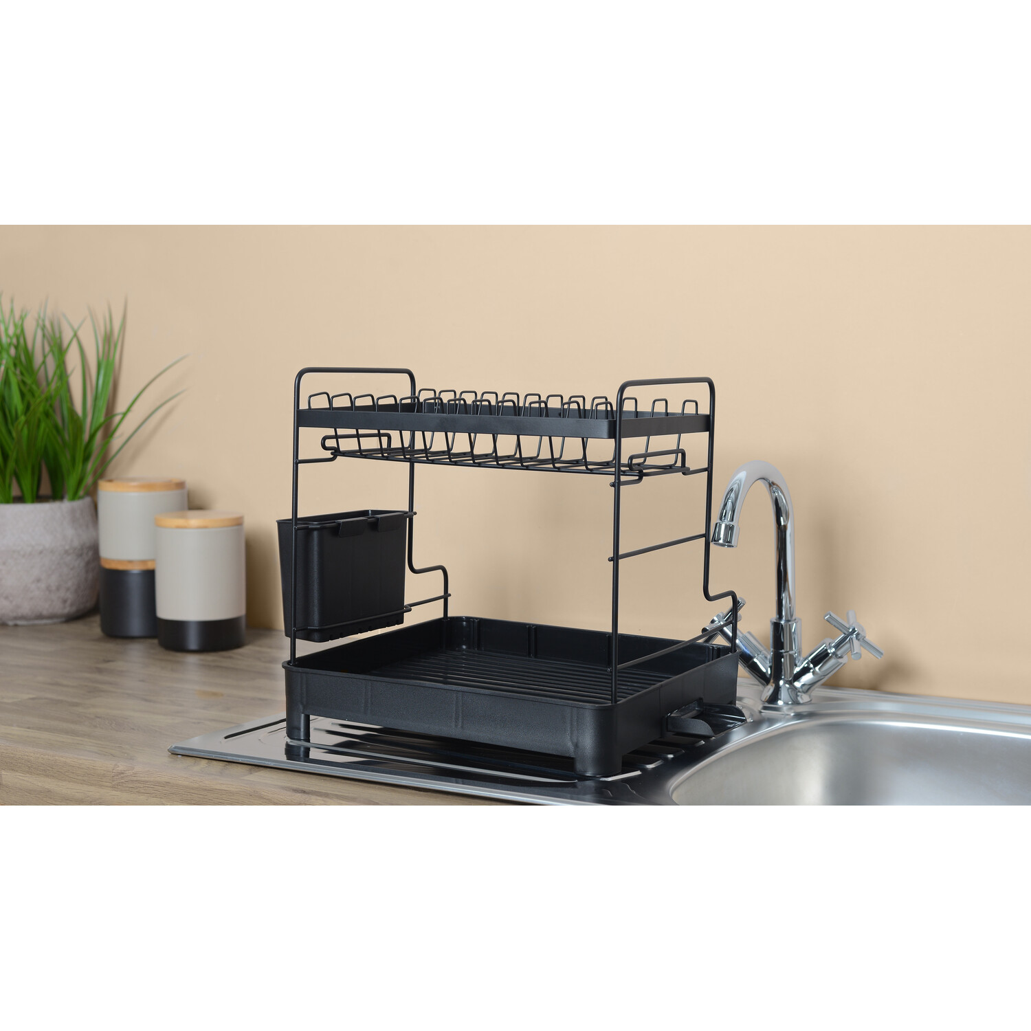 2 Tier Premium Dish Drainer - Black Image 2