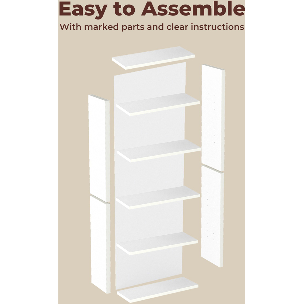 Levede White 6-Tier Slim Bookshelf Image 5