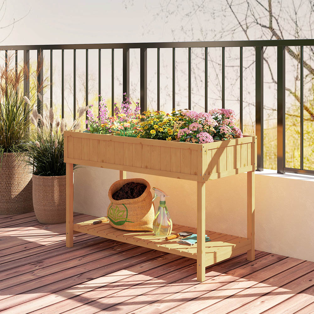 Outsunny Wooden Herb Planter Stand 8 Cubes Bottom Shelf Raised Bed Natural Image 8