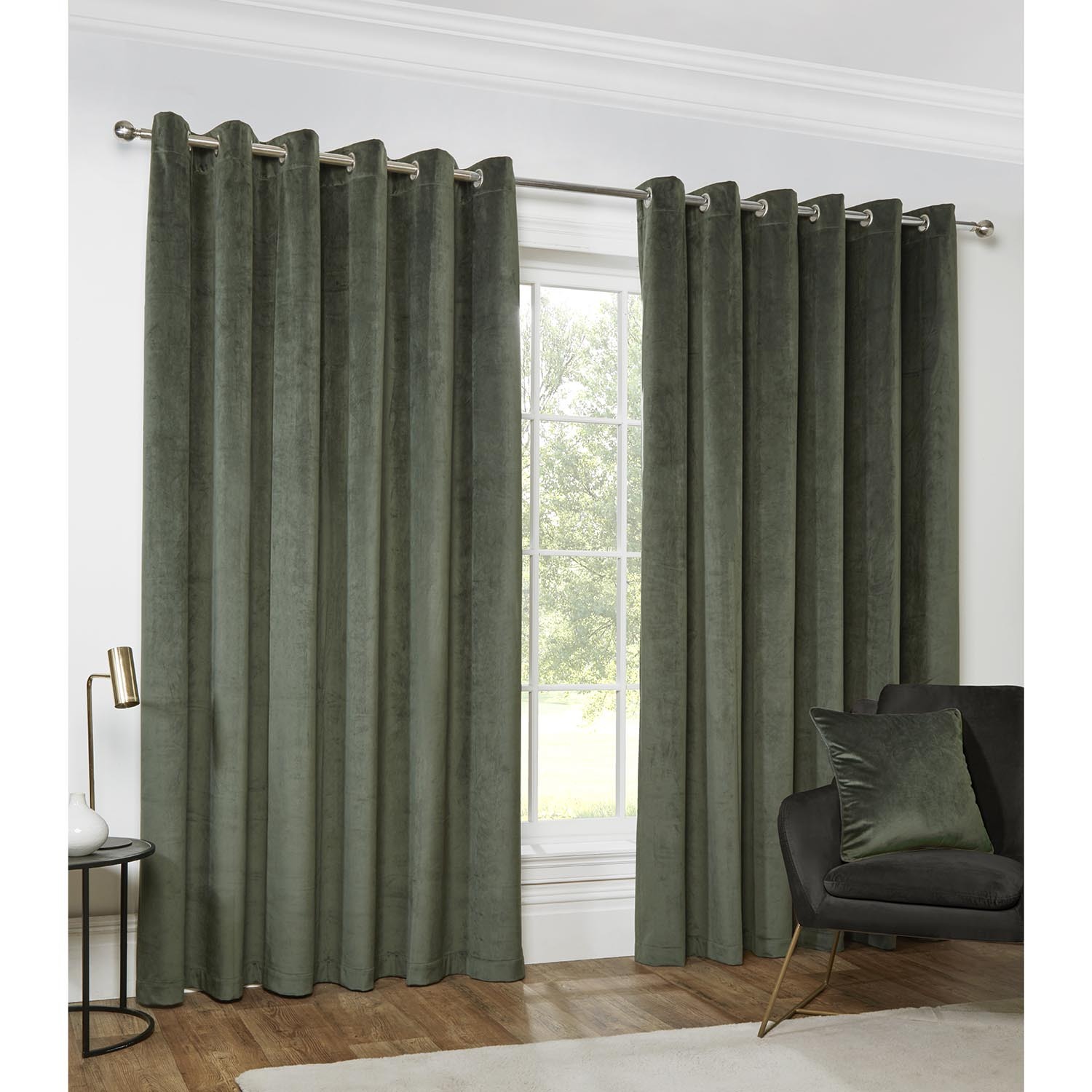 Divante Vermont Velvet Blackout Curtains - Olive / 168cm / 183cm Image 2