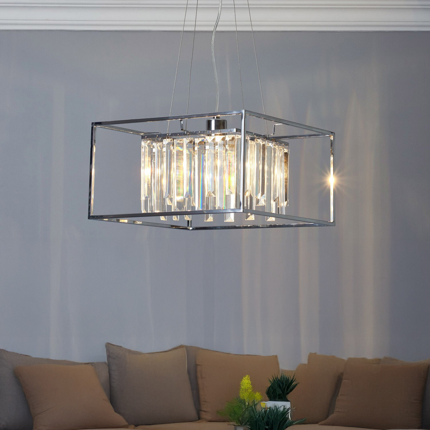 Esme Chrome Cube Crystal Ceiling Light Image 2