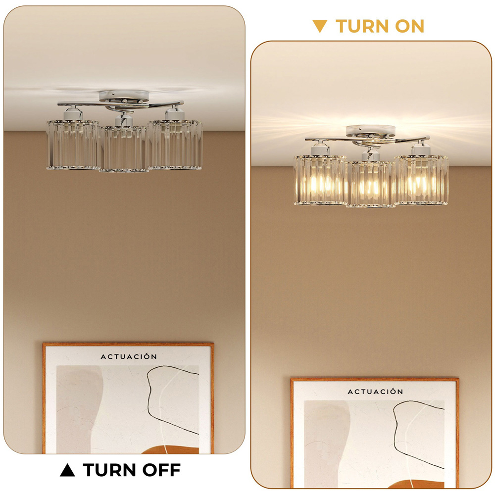 Emitto Chrome 3 Light Semi Flush Mount E27 Crystal Ceiling Light Image 7