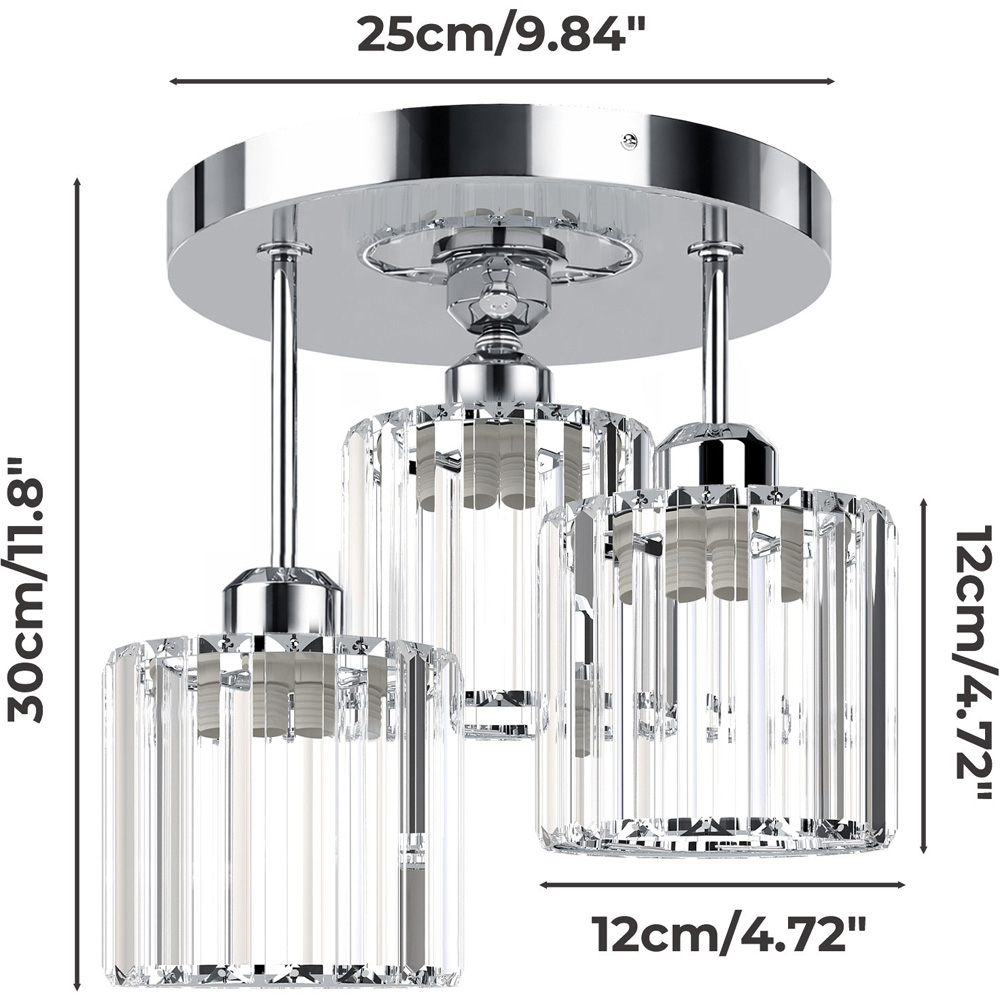 Emitto Chrome 3 Light Semi Flush Mount E27 Crystal Ceiling Light Image 9